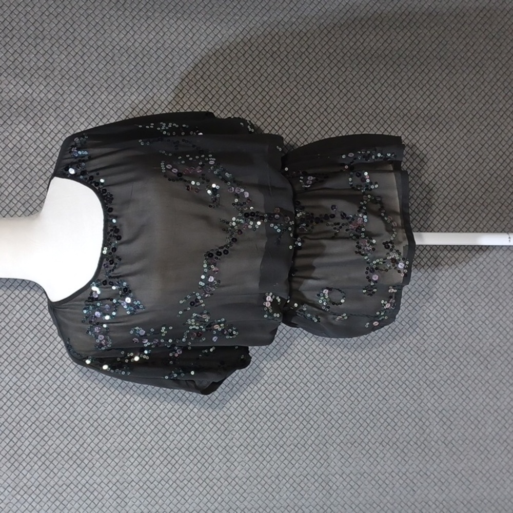 Forever21 Size S Sheer Sequin Black Top Blouse Shirt with Elastic Waist